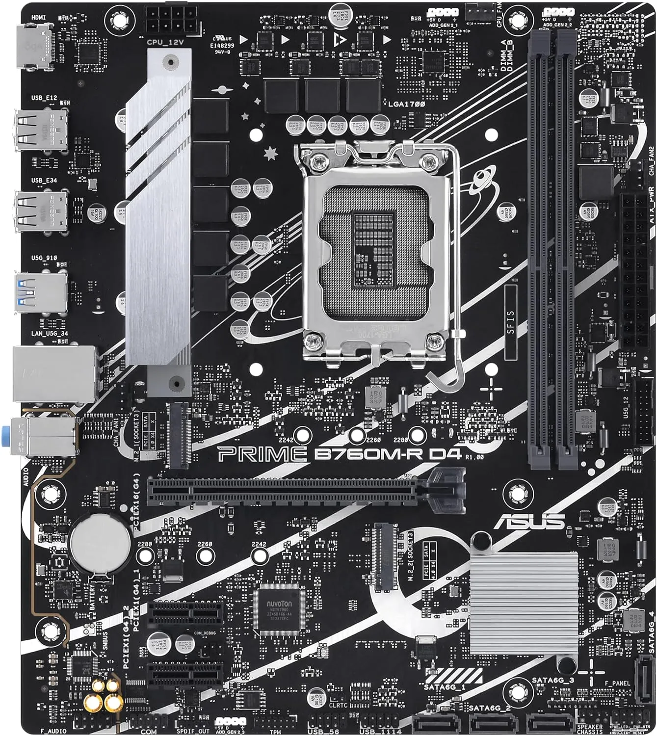 Asus Prime B760M-R D4 Gaming Motherboard, Intel B760, 1700, Micro ATX, DDR4, HDMI, 2.5G LAN, PCIe4, M.2