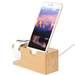 Bamboo Wood Charging Stand for Apple Watch 42mm 38mm Universal Phone Holder Dock Station iPhone X XS Max XR Galaxy S10/S9  Google Nexus 6