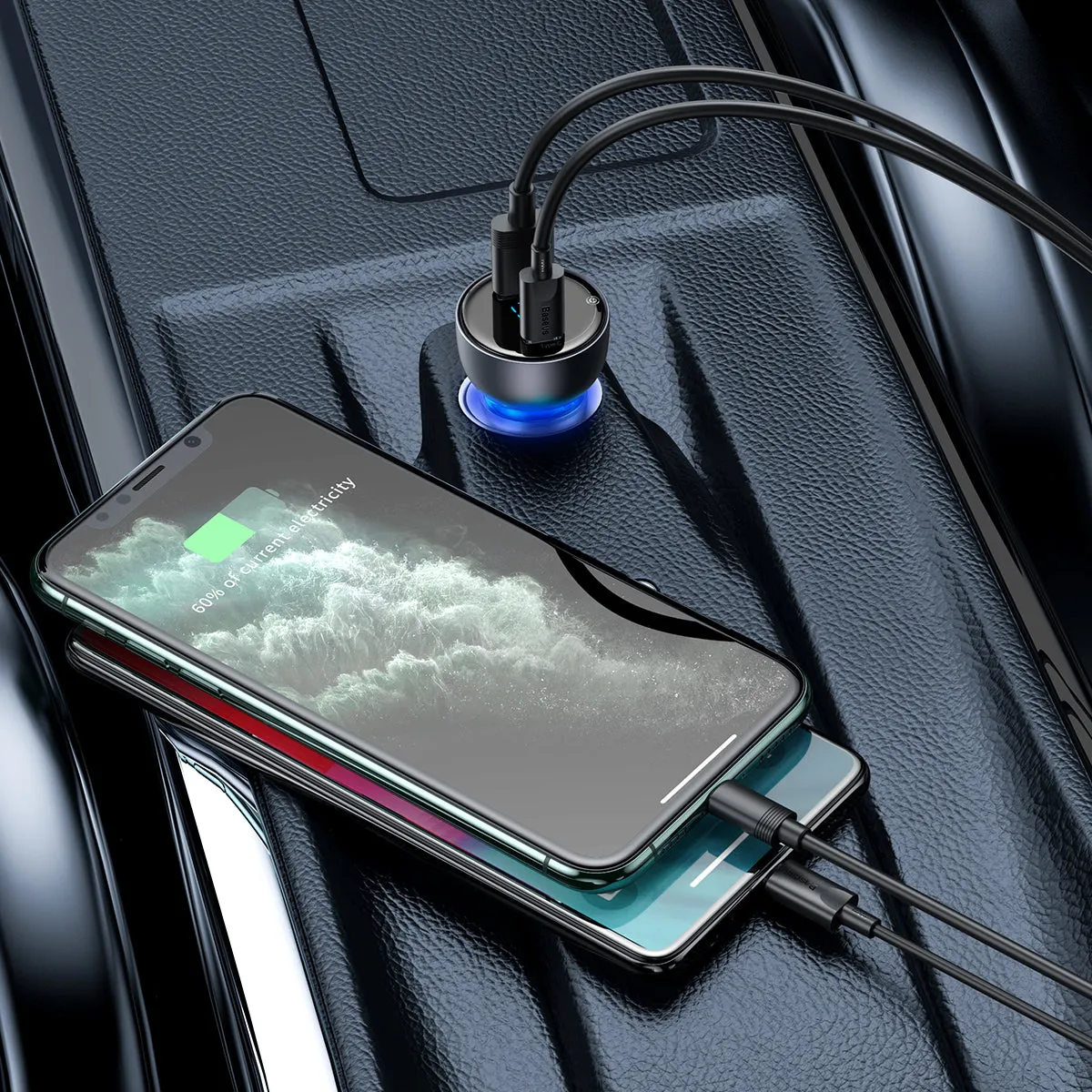 Baseus USB / USB Type C Car Charger 65 W 5 A SCP Quick Charge 4.0  Power Delivery 3.0 LCD Screen   USB Type C - USB Type C Cable Grey (TZCCKX-0G)