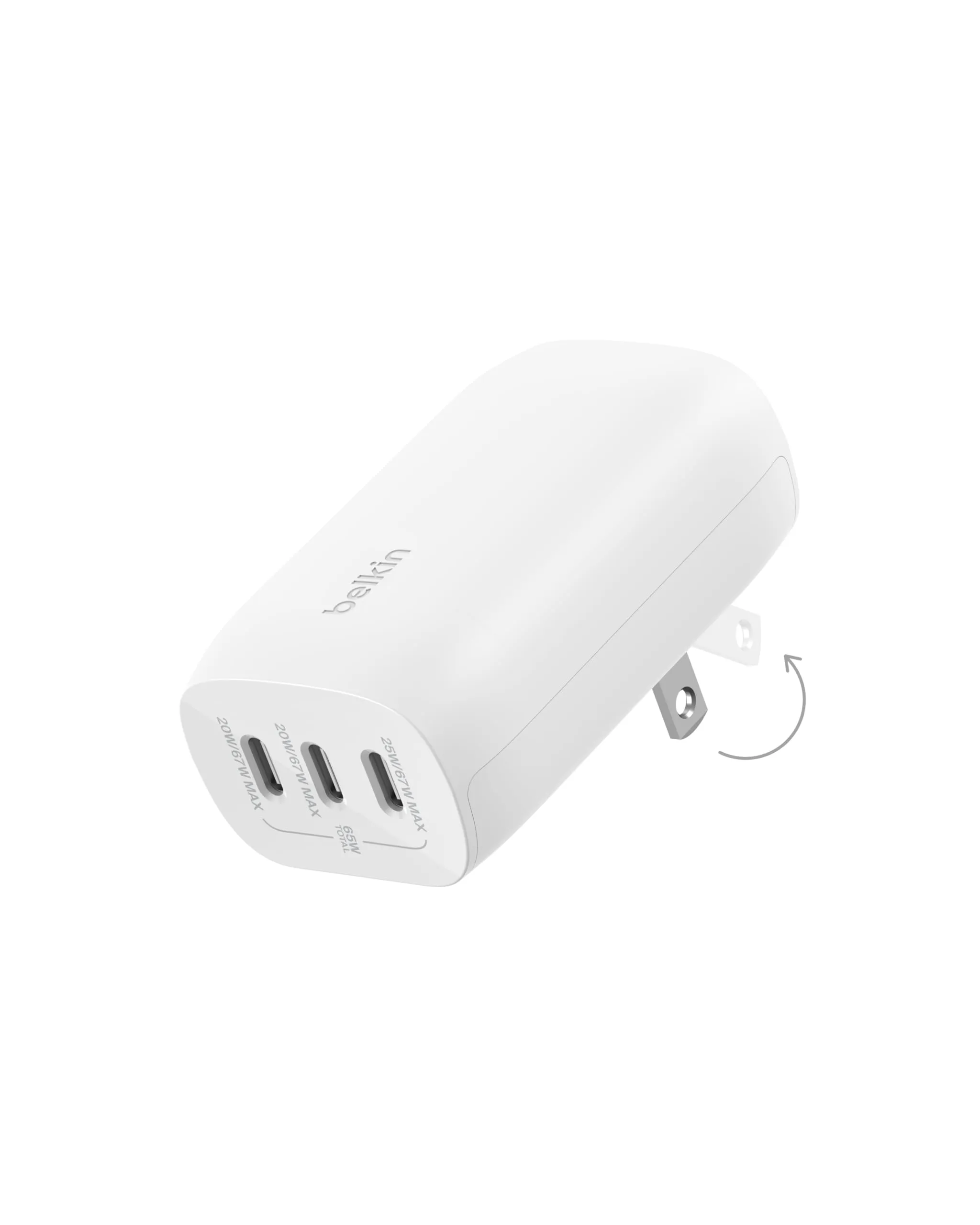 Belkin BoostCharge 3-Port USB-C Wall Charger with PPS 67W, USB-C PD 3.1 Enabled Fast Charging iPhone Charger for iPhone 16 Series, MacBook Pro, AirPods, Galaxy, and Other PD Enabled Devices - White