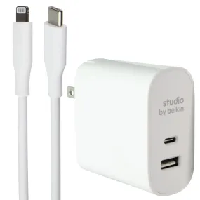 Belkin Studio 2-Port Home Charger   USB-C Cable for iPhone/iPad/iPod - White