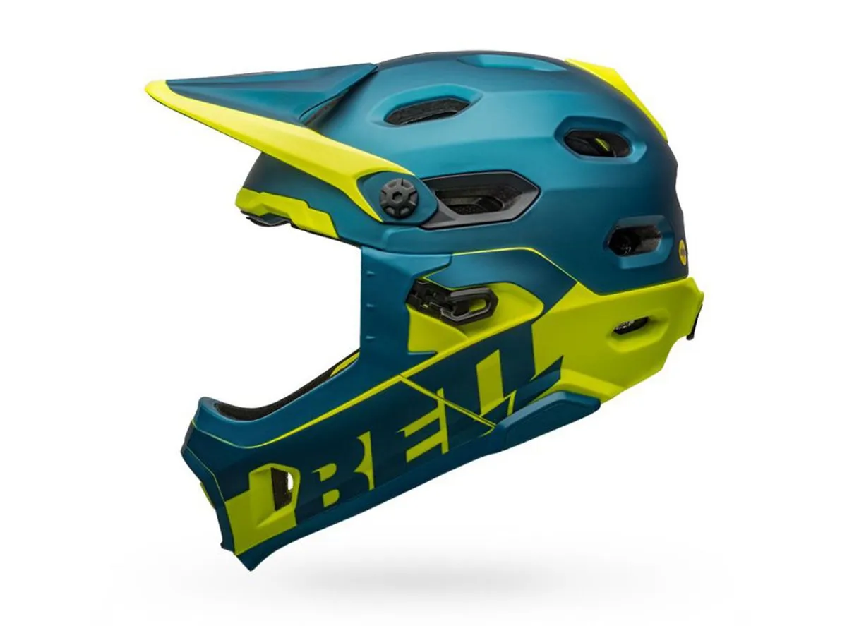 Bell Super DH Spherical Full Face Helmet - Matt Gloss Blue-Hi Viz