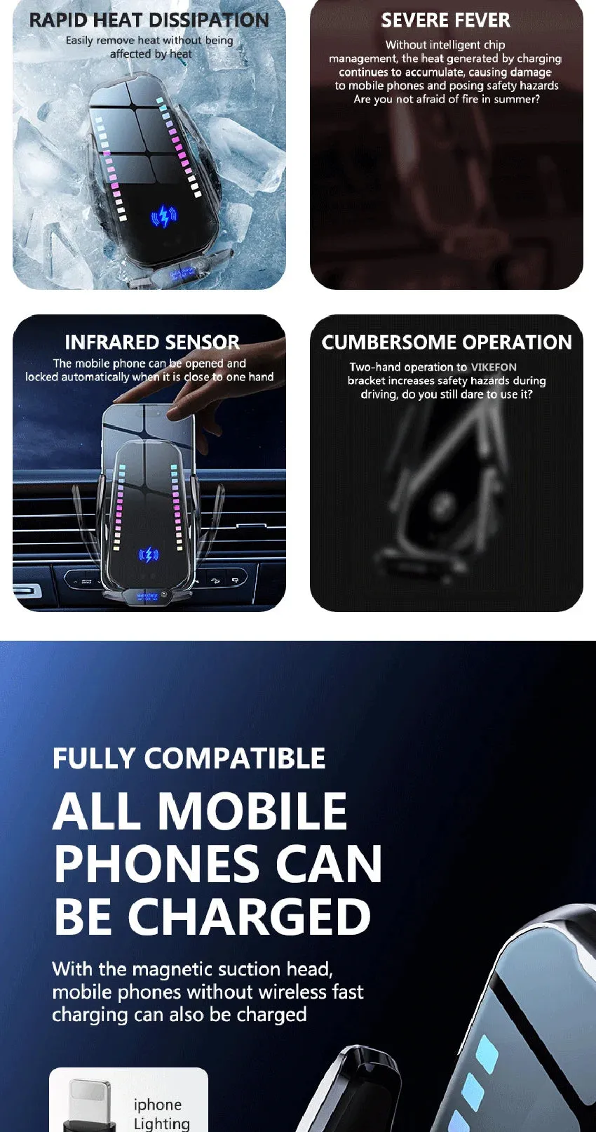 Car Wireless Charger Magnetic Auto Car Mount Phone Holder For iPhone Samsung Xiaomi Infrared Induction 15W Fast Charging Station