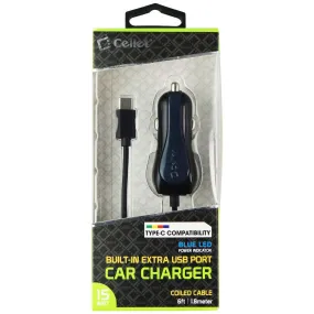 Cellet USB-C Car Charger with Built-In USB Port (6FT) - Black