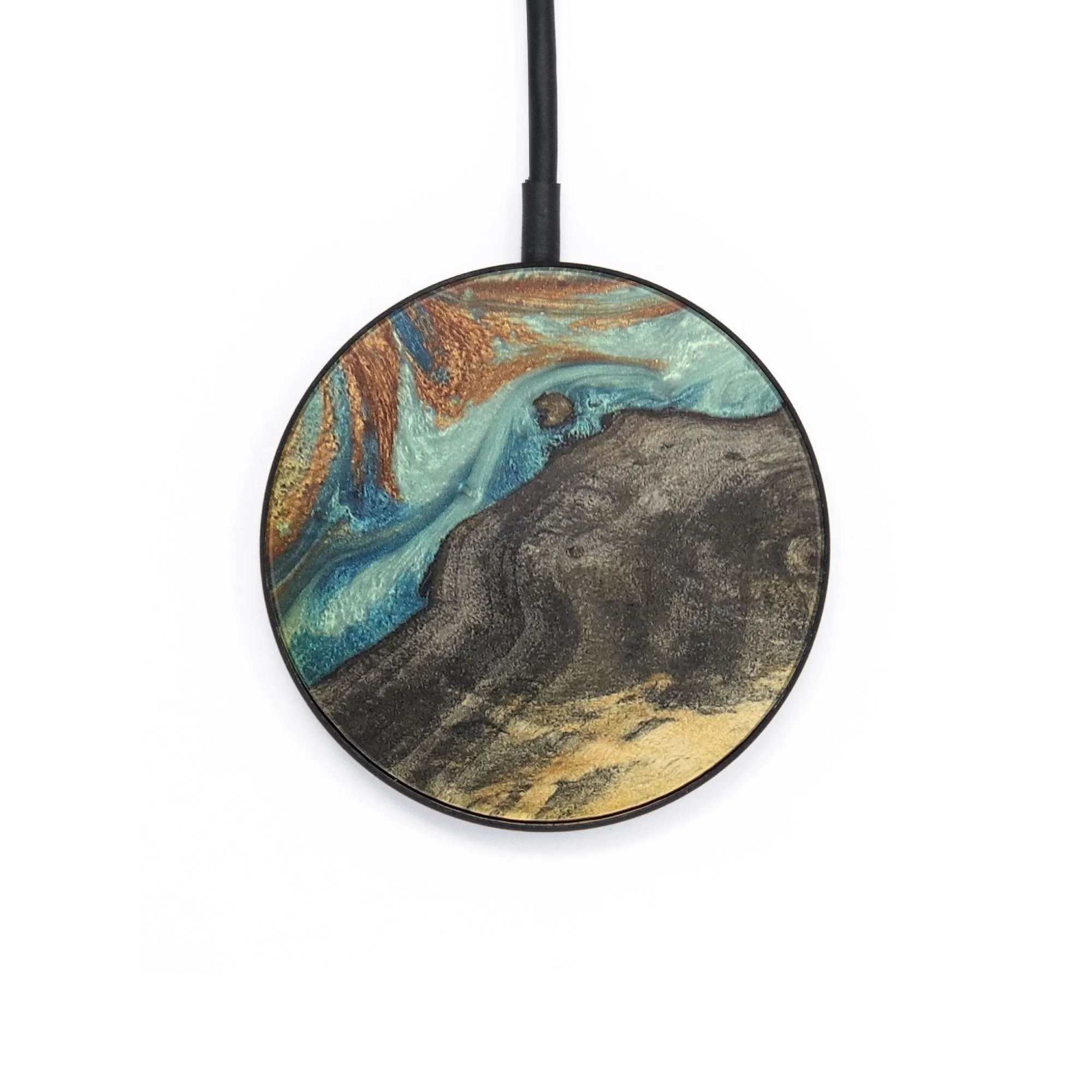 Circle Wood Wireless Charger - Grady (Teal & Gold, 727300)