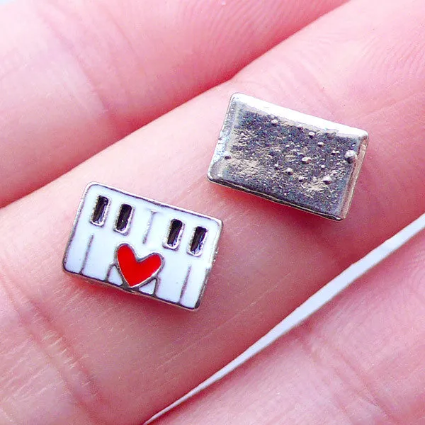 CLEARANCE Piano Keyboard Floating Charms | Memory Living Locket Charm Supplies | Shaker Charm Making | Jewelry for Piano Player | Metal Embellishment for UV Resin Art (2pcs / 9mm x 6mm)