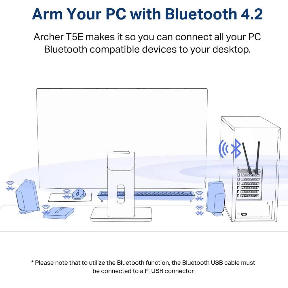 [CLEARANCE] TP-Link Archer T5E AC1200 Dual Band Wireless Bluetooth 4.2 PCIe Adapter with 867Mbps at 5GHz, 300Mbps at 2.4GHz, High Gain External Antennas, Standard & Low-Profile Bracket, WPA/WPA2 Encryption for Windows 11/10/8.1/8/7