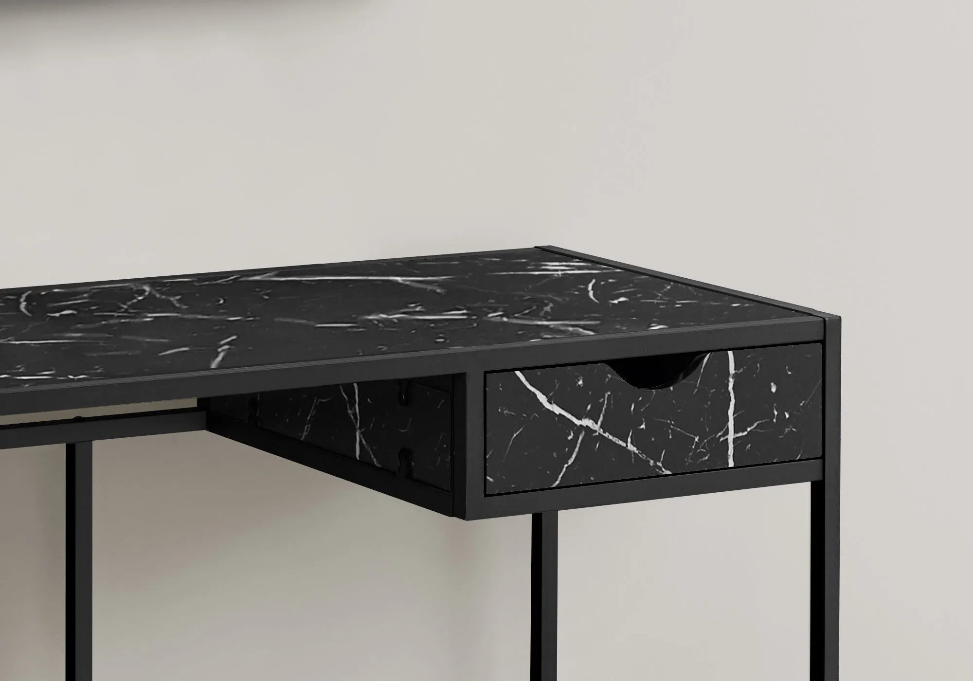 Computer Desk - 42"L / Black Marble-Look / Black Metal