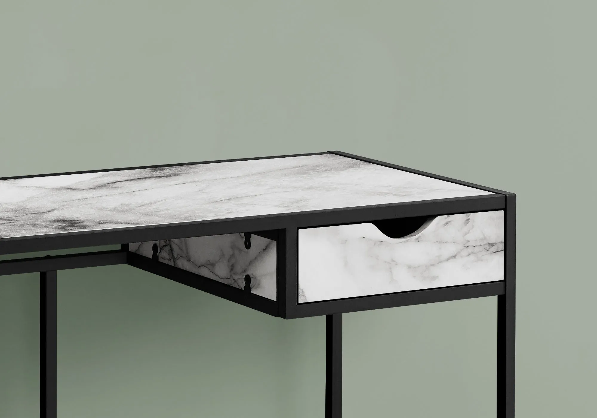 Computer Desk - 42"L / White Marble-Look / Black Metal