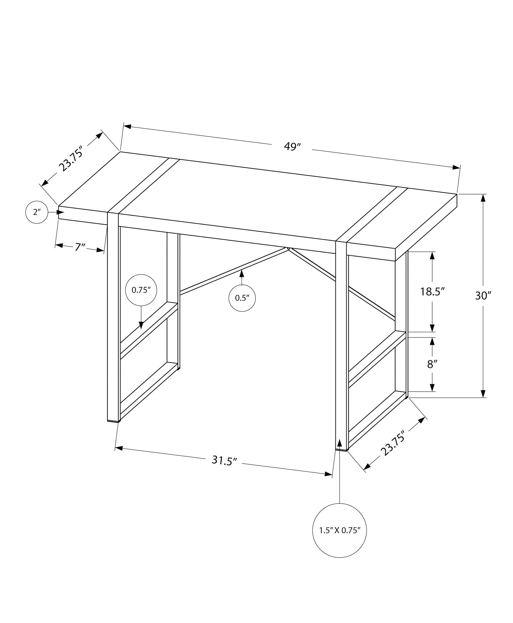 Computer Desk - 48"L / Black / Silver Metal