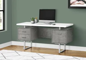 Computer Desk - 60"L / White/ Grey Concrete/ Silver Metal