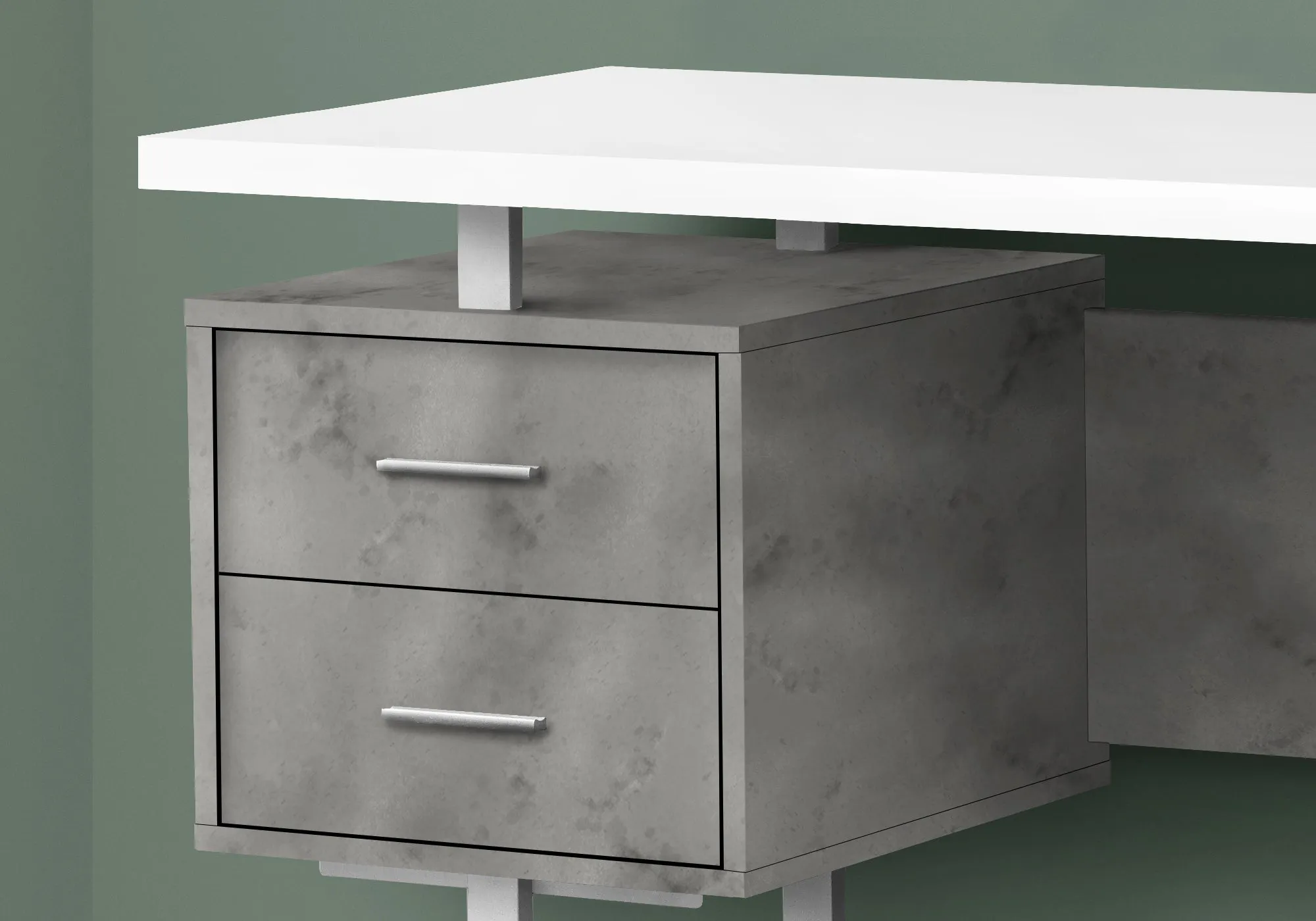 Computer Desk - 60"L / White/ Grey Concrete/ Silver Metal