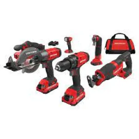 Craftsman 20V Max 6 Tool Kit Task Light, 2-Batteries, Charger 1/2 in Drill, 1/4 in Impact, Recipro Saw, Oscillate Tool, Circular Saw