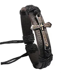 Cross - Adjustable Leather Bracelet