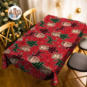 Custom Family Face Christmas Tree Tablecloth Personalized Washable Table Cover Christmas Gift