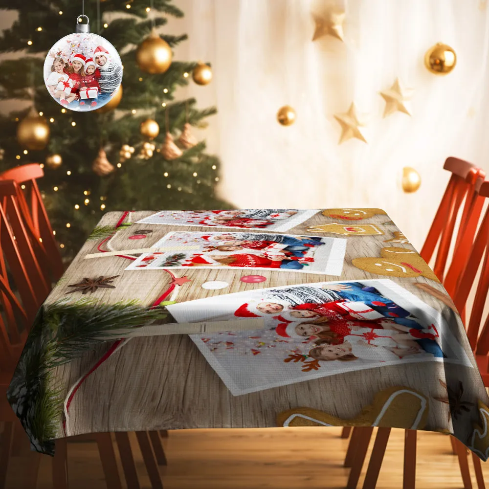 Custom Family Photo Christmas Gingerbread Tablecloth Personalized Washable Table Cover Christmas Gift