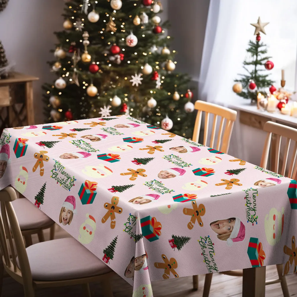 Custom Family Photo Merry Christmas Tablecloth Personalized Washable Table Cover Christmas Gift