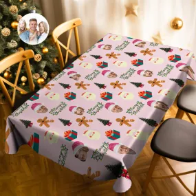 Custom Family Photo Merry Christmas Tablecloth Personalized Washable Table Cover Christmas Gift