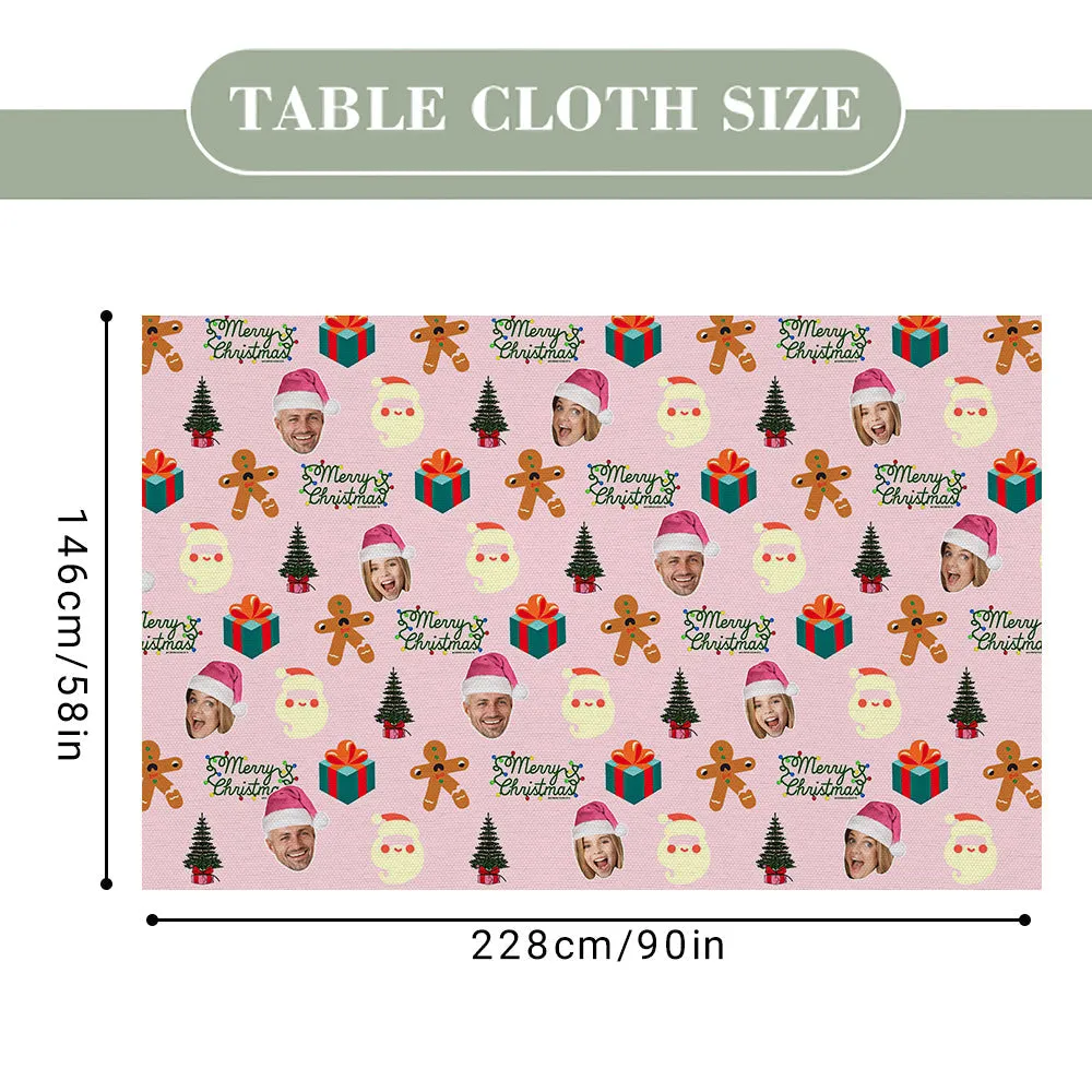 Custom Family Photo Merry Christmas Tablecloth Personalized Washable Table Cover Christmas Gift