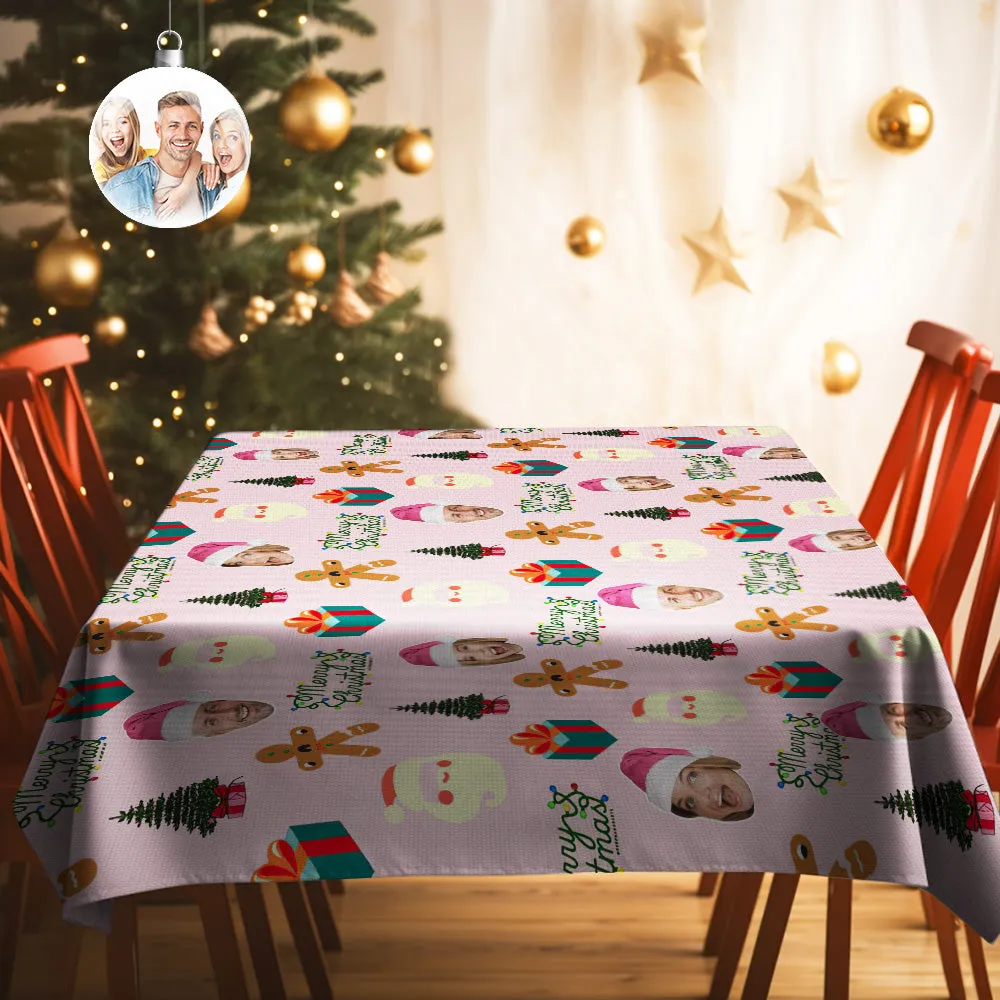 Custom Family Photo Merry Christmas Tablecloth Personalized Washable Table Cover Christmas Gift