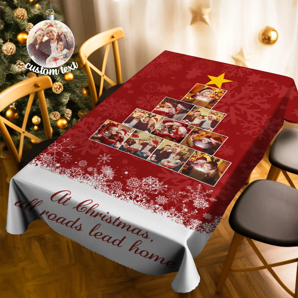 Custom Family Photos Christmas Tree Tablecloth Personalized Washable Table Cover Christmas Gift