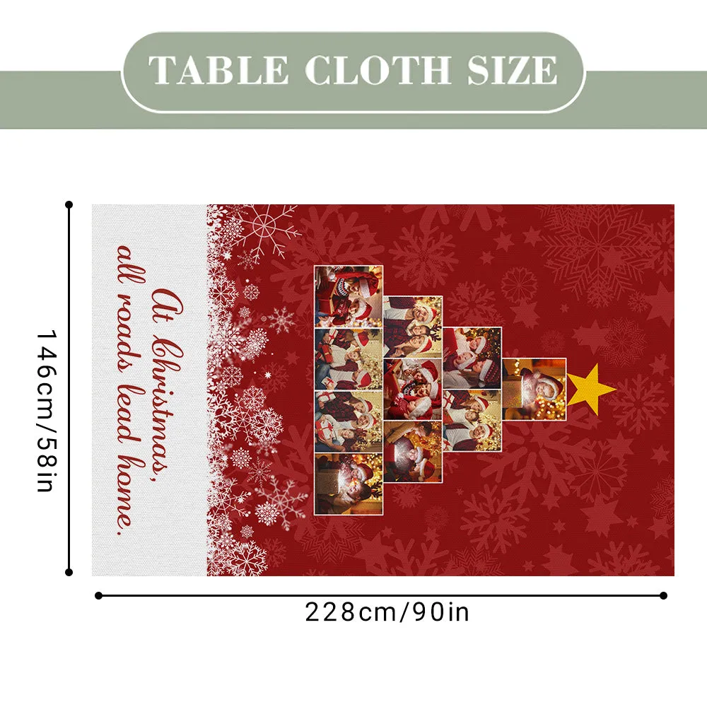 Custom Family Photos Christmas Tree Tablecloth Personalized Washable Table Cover Christmas Gift