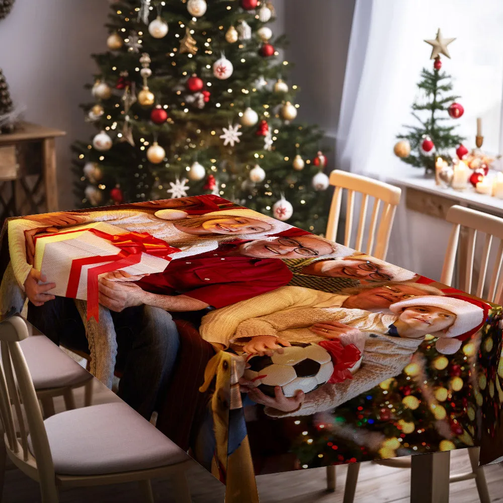 Custom Merry Christmas Family Photo Tablecloth Personalized Table Cover Christmas Gift