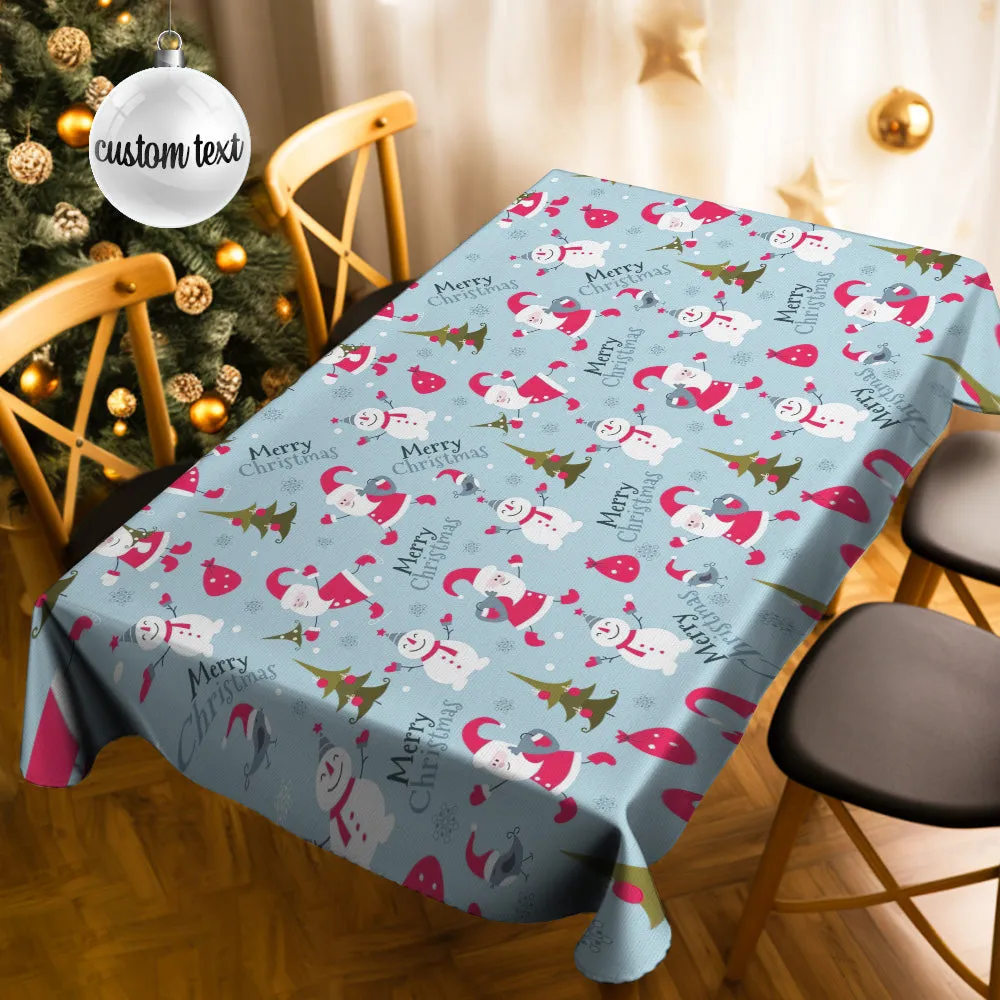 Custom Text Merry Christmas Tablecloth Personalized Washable Table Cover Christmas Gift