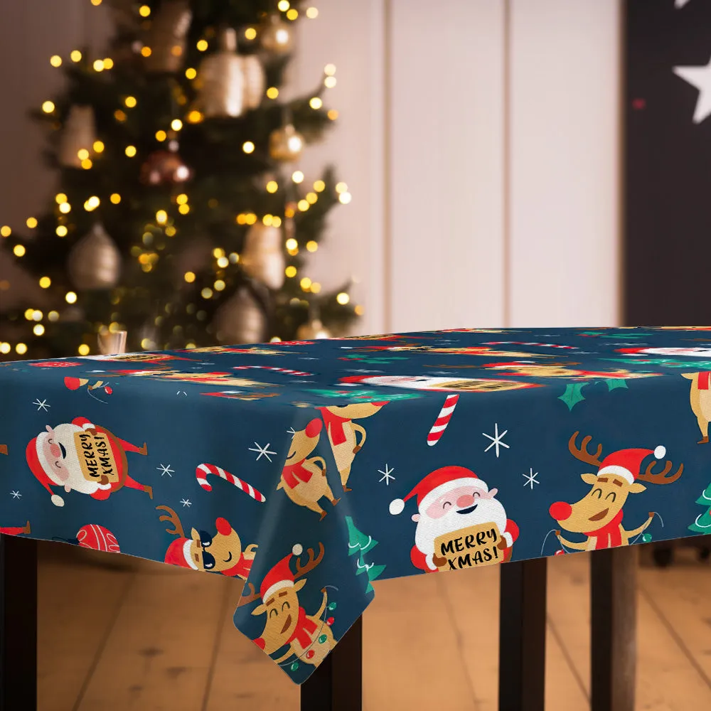 Custom Text Santa and Christmas Elk Tablecloth Personalized Washable Table Cover Christmas Gift