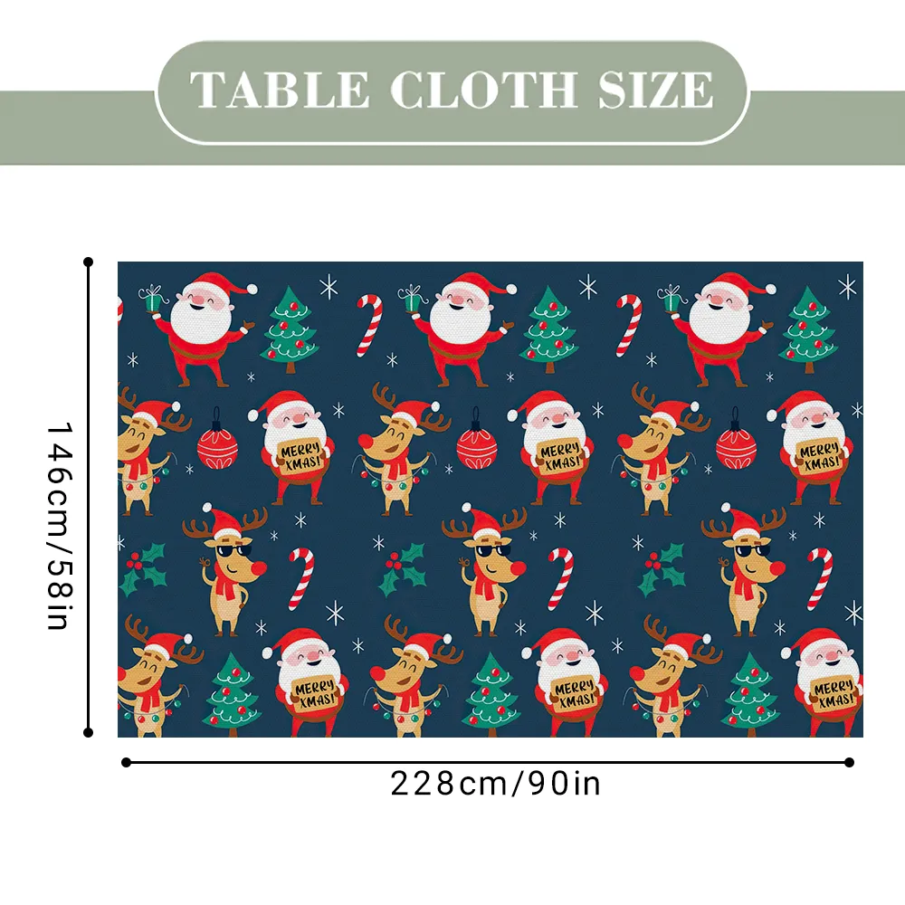 Custom Text Santa and Christmas Elk Tablecloth Personalized Washable Table Cover Christmas Gift