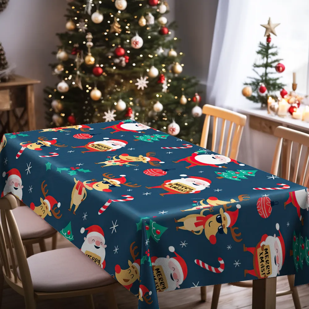 Custom Text Santa and Christmas Elk Tablecloth Personalized Washable Table Cover Christmas Gift