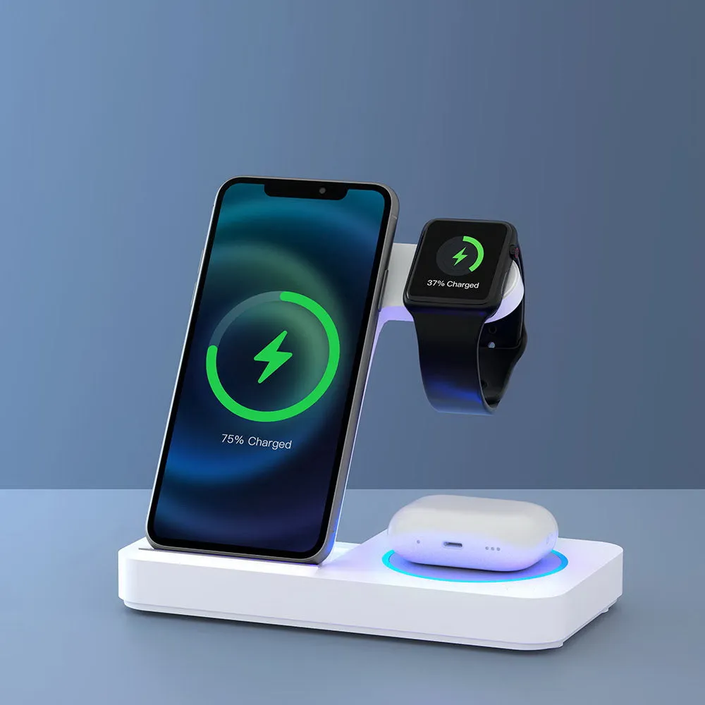 Devanti 4-in-1 Wireless Charger Dock Fast Charging for Phone White