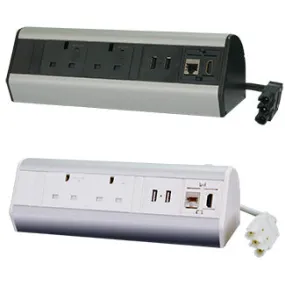 DP14S2U2HL - Desktop Power Module - 2 fused Sockets 2 USB (A C) 1 RJ45 1 HDMI  w/ 2m GST18 Cable (Black, White)