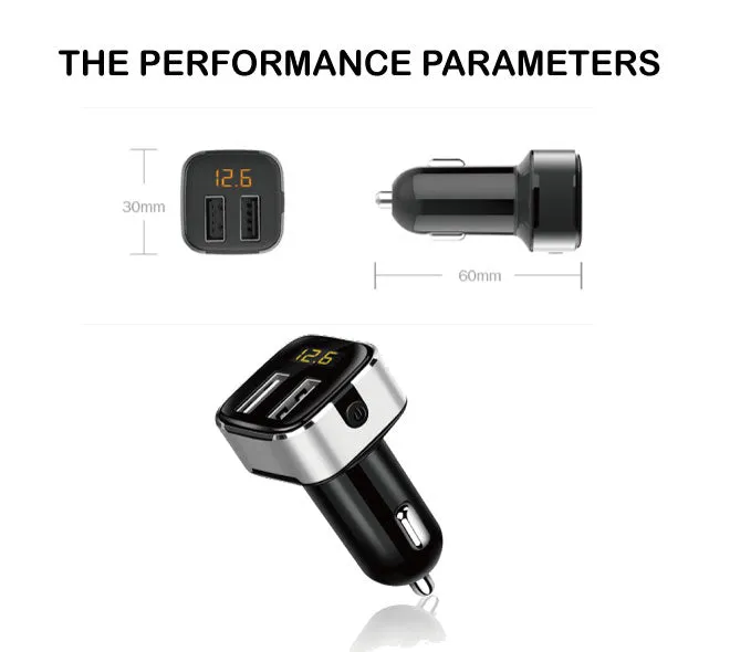 Dual USB Port Car Charger 12-24V 3.1A w/Car Voltage Detection Metallic Silver - #KC-2U07