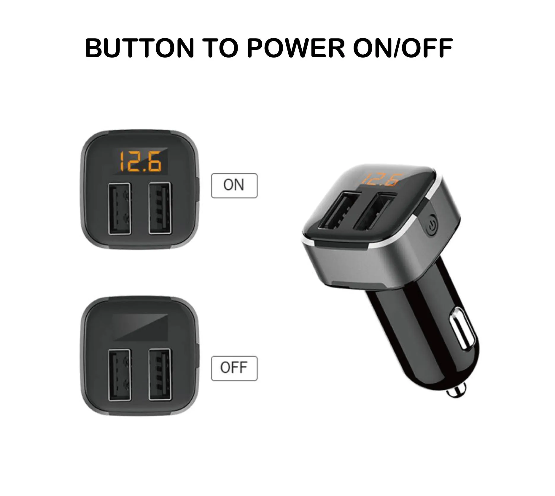 Dual USB Port Car Charger 12-24V 3.1A w/Car Voltage Detection Metallic Silver - #KC-2U07