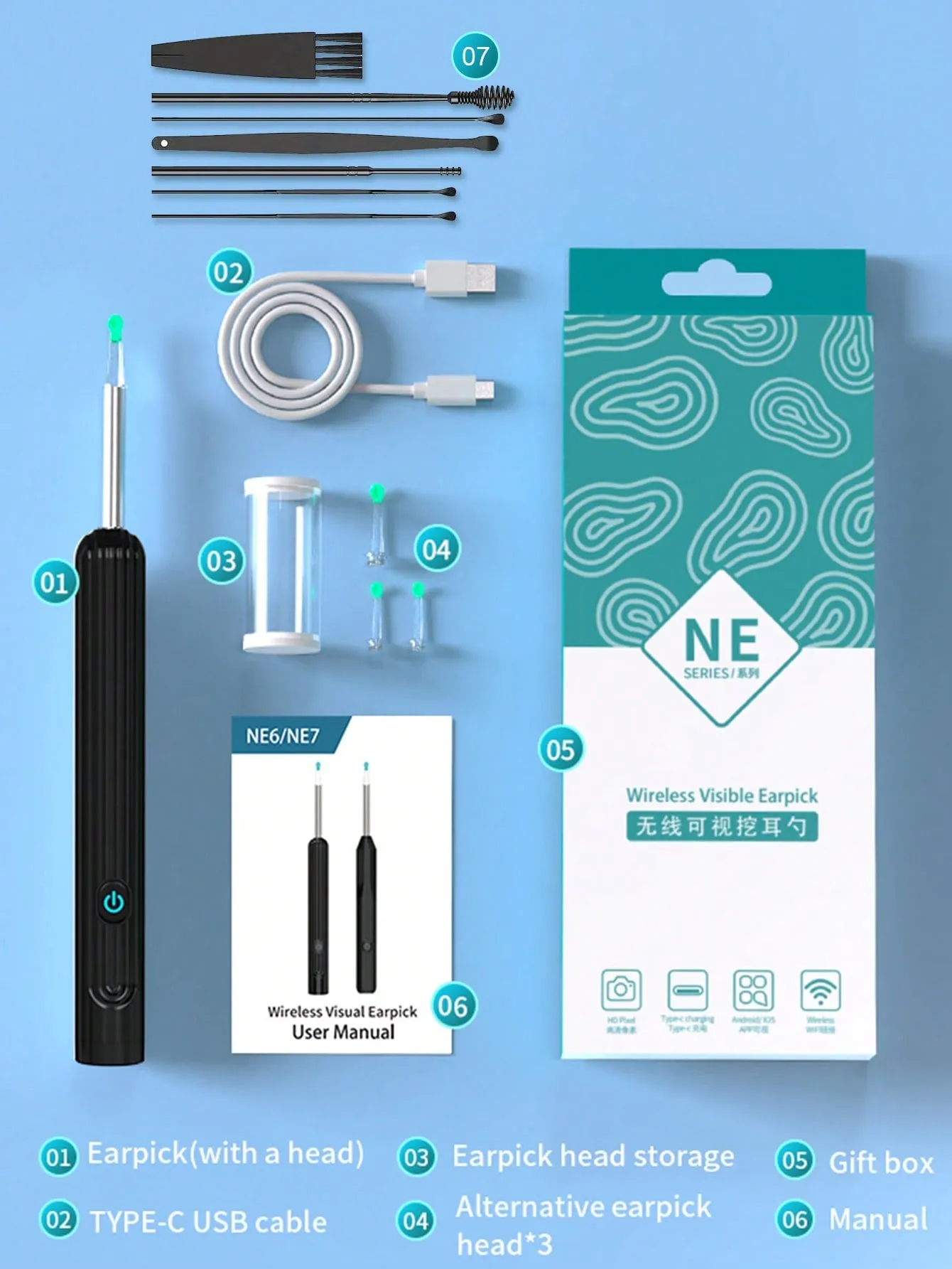 Ear Care Routine with This 1080P HD Camera Ear Cleaner Kit - 7 PCS Ear Set