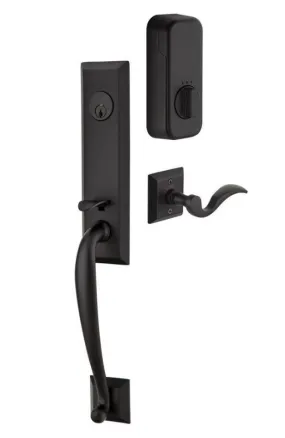 Emtek Single Cylinder Adams Handleset EMPowered Motorized Smart Lock Upgrade With Waverly Knob