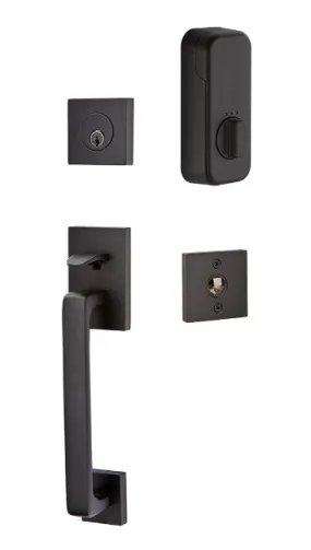 Emtek Single Cylinder Baden Handleset EMPowered Motorized Smart Lock Upgrade With Belmont Knob