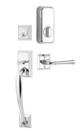 Emtek Single Cylinder Franklin Handleset EMPowered Motorized Smart Lock Upgrade With Ice White Knob