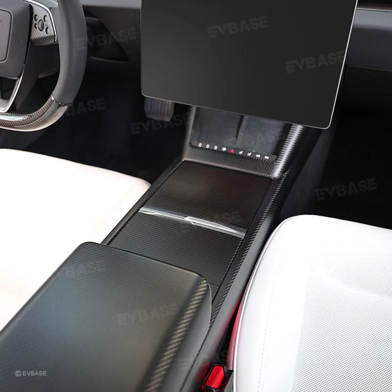 EVBASE Tesla Model 3 Highland Center Console Charging Frame Cover Real Carbon Fiber Decorative Trim Charging Pad Frame Overlay