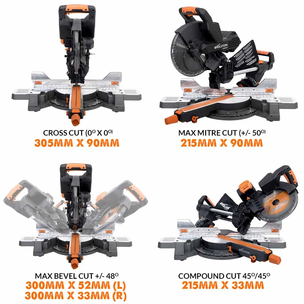 Evolution Cordless R255SMS-DB-Li  Double Bevel Mitre Saw & XL Stand