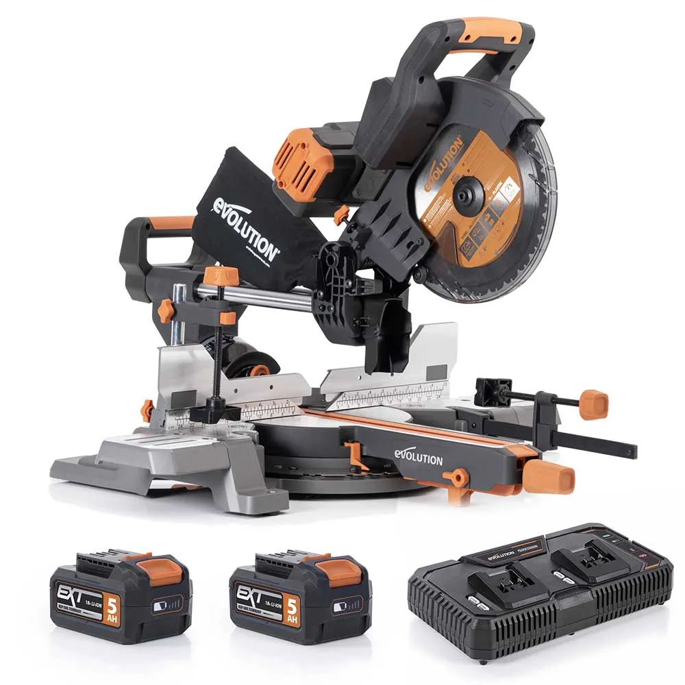 Evolution Cordless R255SMS-DB-Li  Double Bevel Mitre Saw & XL Stand