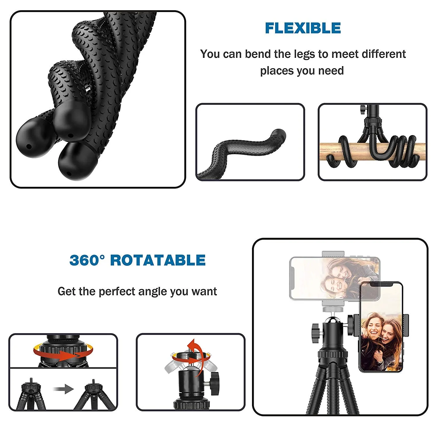 Flexible 360° Rotating Mini Tripod Stand With Wireless Remote and Universal Clip