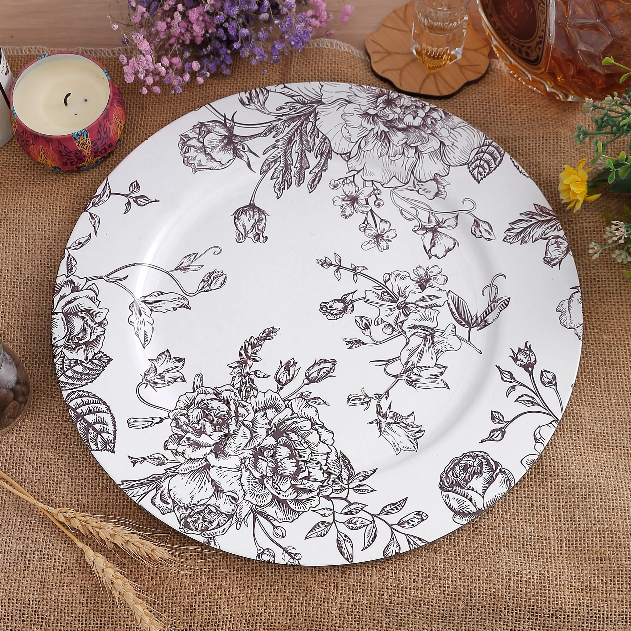 French Toile Acrylic Charger Plate - Chocolate