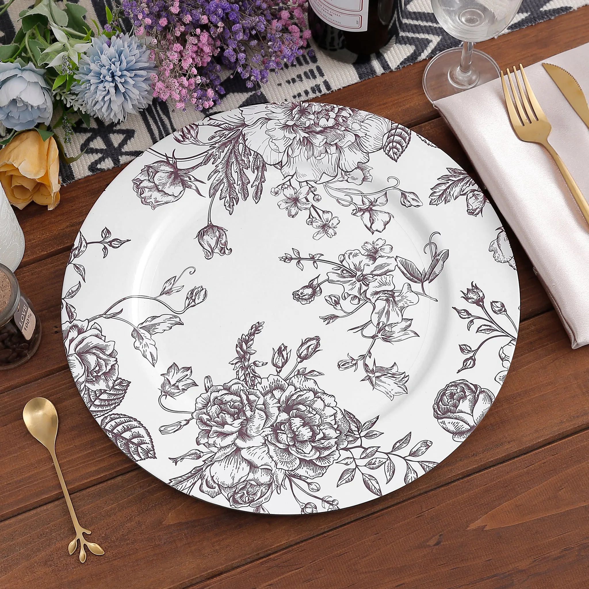 French Toile Acrylic Charger Plate - Chocolate