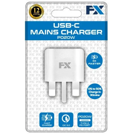 FX Factory 20W USB-C PD Compact Wall Charger - White | 049552