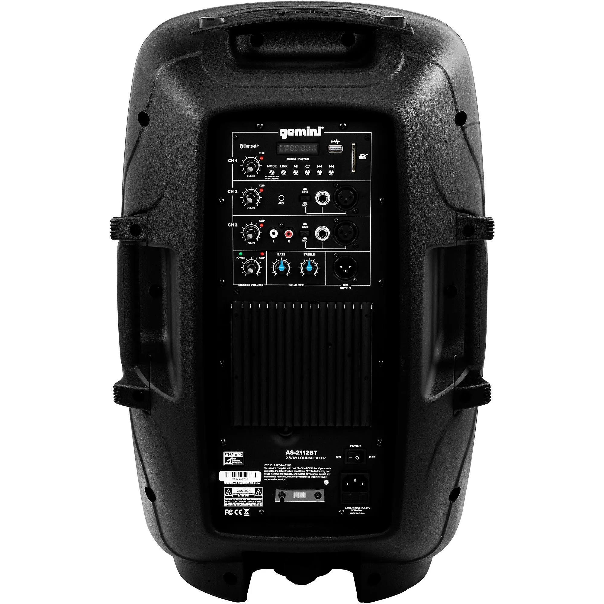 Gemini AS-2112BT 12" 1500 Watt Powered Loudspeaker With Bluetooth