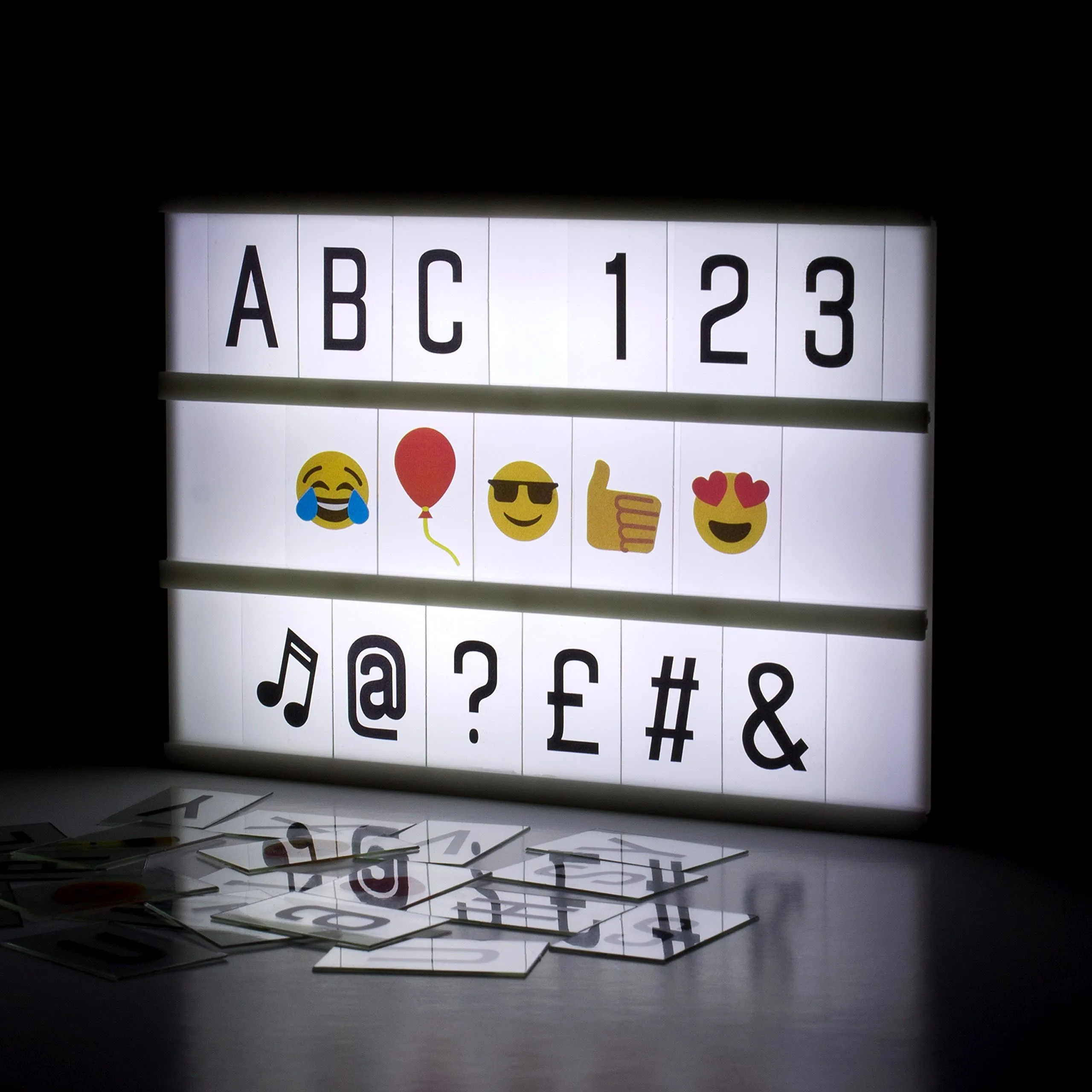 Global Gizmos 50960 Miniature Magnetic A6 Cinematic Light Up Box | Set Includes 90 Letters, Numbers & Symbols | 3 Rows | Parties/Birthdays/Weddings/Christmas, White