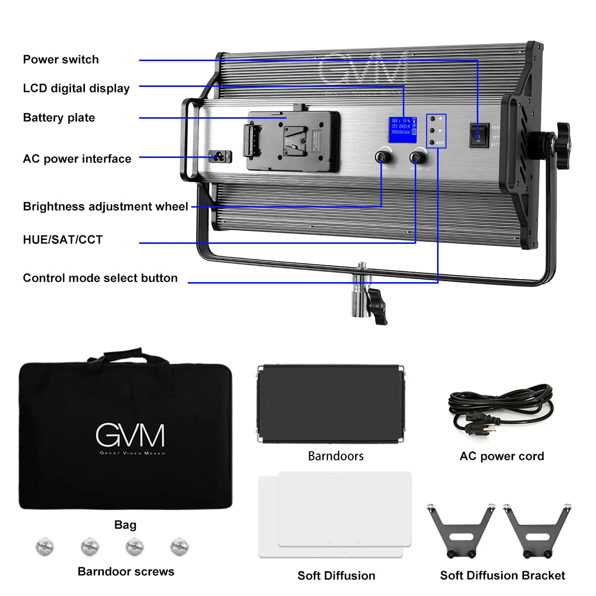 GVM 110S RGB Powerful Bi-color and RGB Video Panel Light