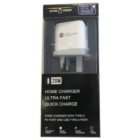 Homeline UltraPower 20W Home Charger with Type-C PD Port & USB Type-A Port - White | AC21202